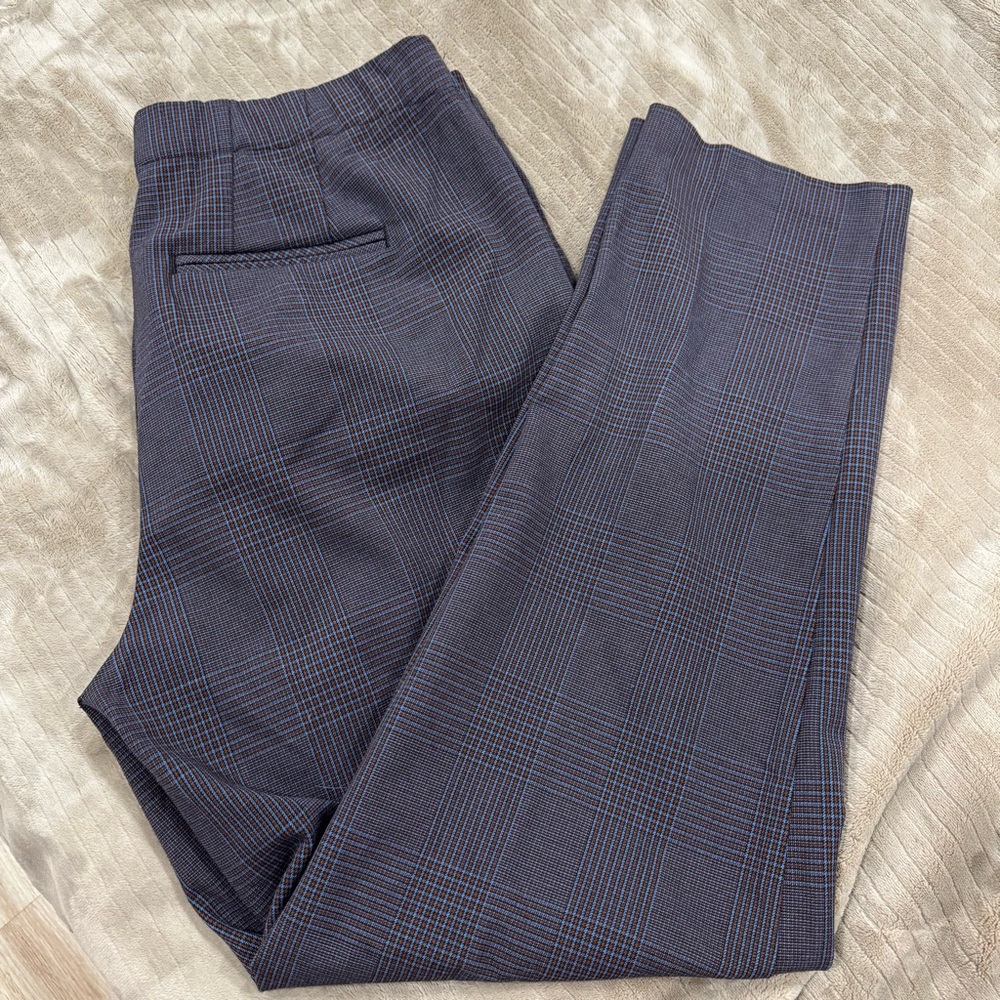 J Jill Women’s Sz 15 Tall Blue Brown Glen Check Plaid Chino Pants Stretch Preppy